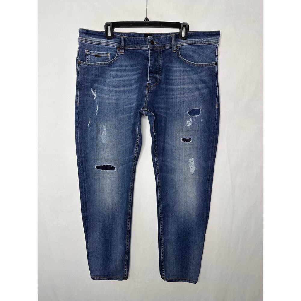 Hugo Boss Mens 040 Taber Tapered Fit Distressed Stretch Denim Dark 38 x 29